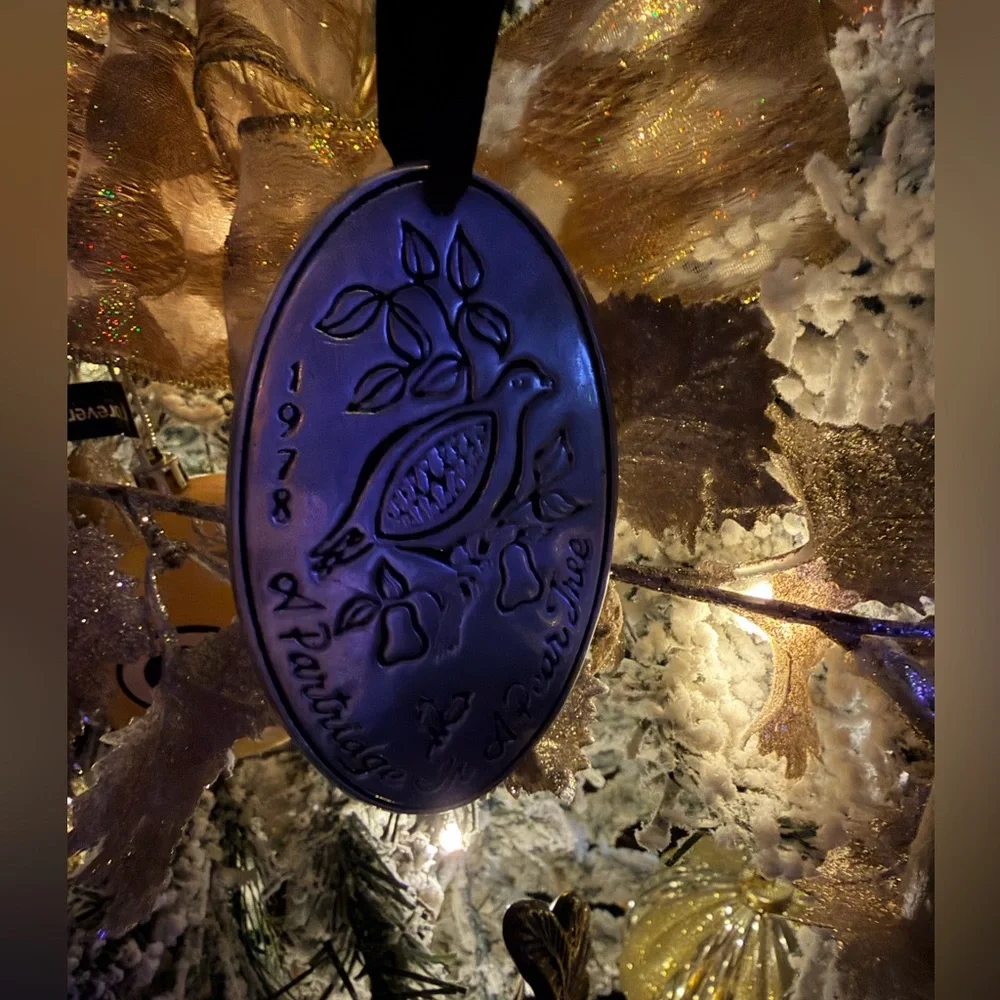 1978 Pewter “Partridge in a‎ Pear Tree” Christmas Ornament – Vintage